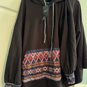 SHEIN Black Hoodie with Tribal Print